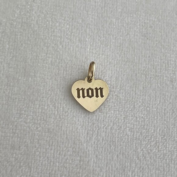 Solid 14K Yellow Gold Tiny “Non” French No Heart Mini Charm Necklace Pendant - Picture 1 of 10